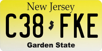 NJ license plate C38FKE
