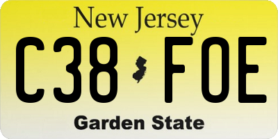 NJ license plate C38FOE