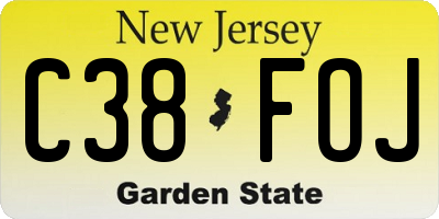 NJ license plate C38FOJ
