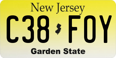 NJ license plate C38FOY