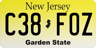 NJ license plate C38FOZ