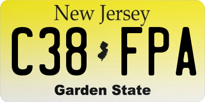 NJ license plate C38FPA