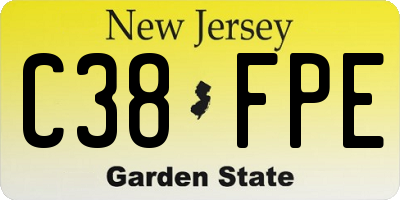 NJ license plate C38FPE