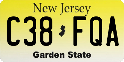 NJ license plate C38FQA