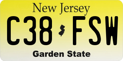 NJ license plate C38FSW
