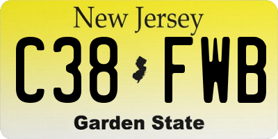 NJ license plate C38FWB