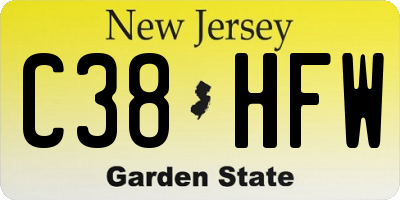 NJ license plate C38HFW