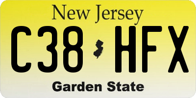 NJ license plate C38HFX