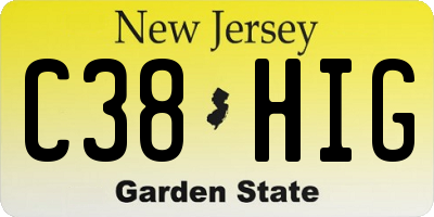 NJ license plate C38HIG