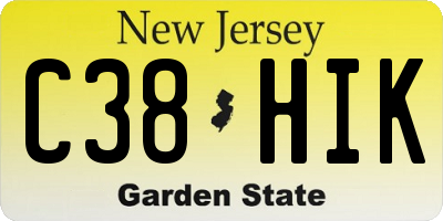 NJ license plate C38HIK