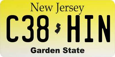 NJ license plate C38HIN