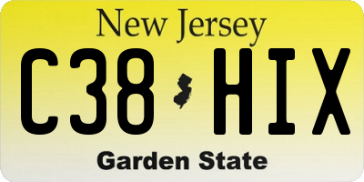 NJ license plate C38HIX