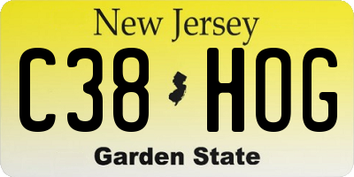 NJ license plate C38HOG