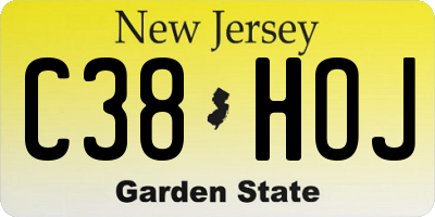 NJ license plate C38HOJ