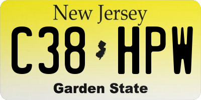 NJ license plate C38HPW