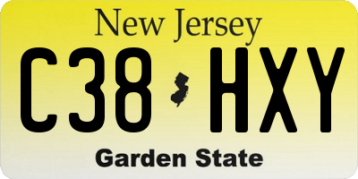 NJ license plate C38HXY