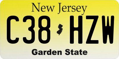 NJ license plate C38HZW