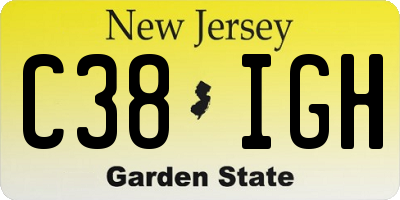 NJ license plate C38IGH