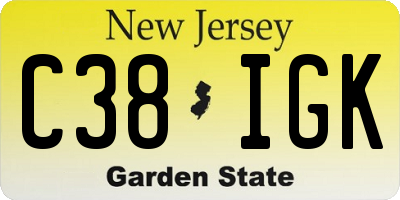 NJ license plate C38IGK
