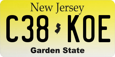 NJ license plate C38KOE