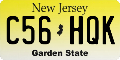 NJ license plate C56HQK