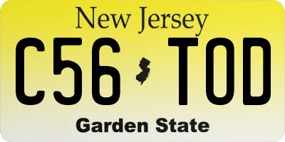 NJ license plate C56TOD