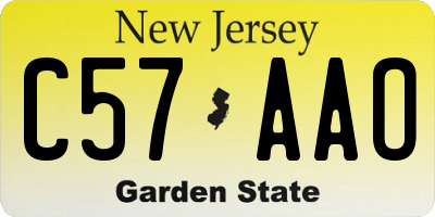 NJ license plate C57AAO