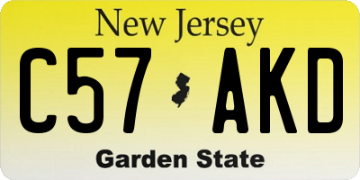 NJ license plate C57AKD