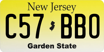 NJ license plate C57BBO
