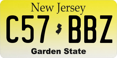 NJ license plate C57BBZ