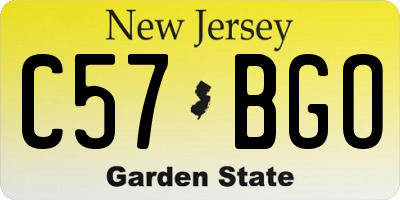 NJ license plate C57BGO