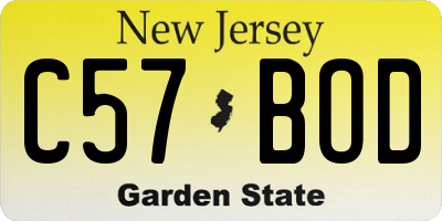 NJ license plate C57BOD