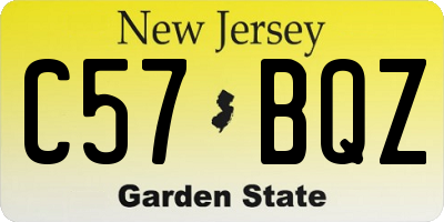 NJ license plate C57BQZ