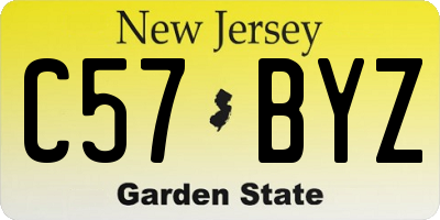 NJ license plate C57BYZ