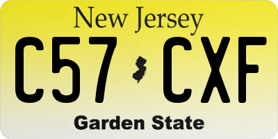 NJ license plate C57CXF