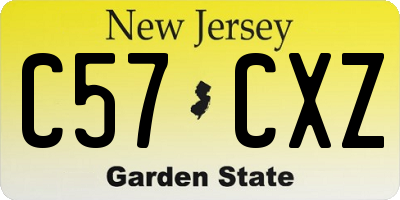 NJ license plate C57CXZ