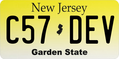 NJ license plate C57DEV
