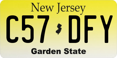 NJ license plate C57DFY