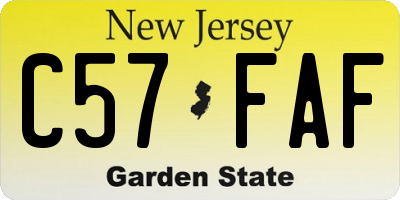 NJ license plate C57FAF