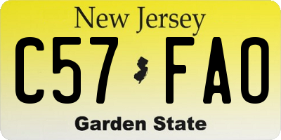 NJ license plate C57FAO
