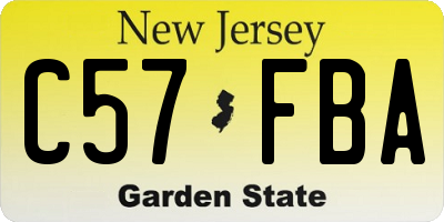 NJ license plate C57FBA