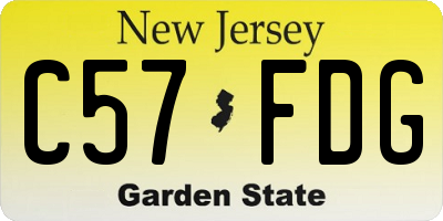 NJ license plate C57FDG