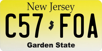 NJ license plate C57FOA