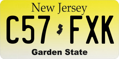 NJ license plate C57FXK