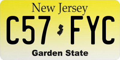 NJ license plate C57FYC