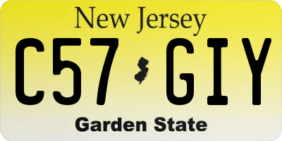NJ license plate C57GIY