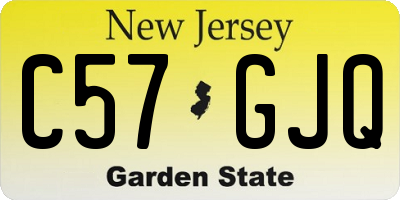 NJ license plate C57GJQ