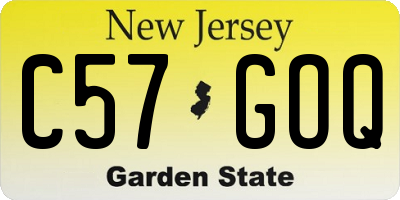NJ license plate C57GOQ