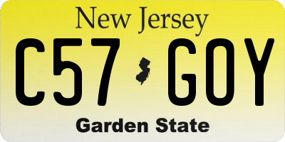 NJ license plate C57GOY
