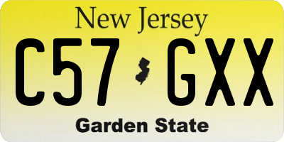 NJ license plate C57GXX